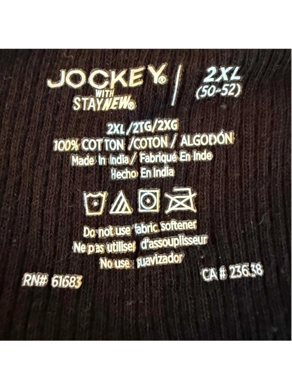 Men's Jockey Ribbed Tank Top Undershirt Black XXL